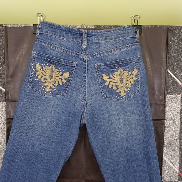 COPY - Caché Bootcut / Flare blue Jeans with interesting gold designs - Picture 6 of 7